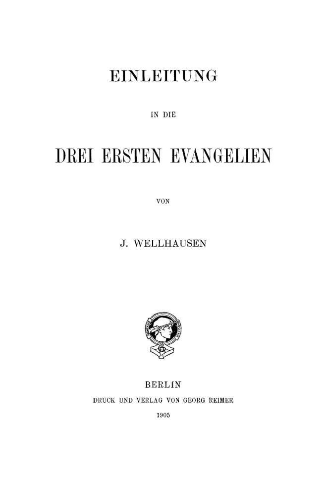 Einleitung in die drei ersten Evangelien German Edition J Wellhausen Kitap Kapağı