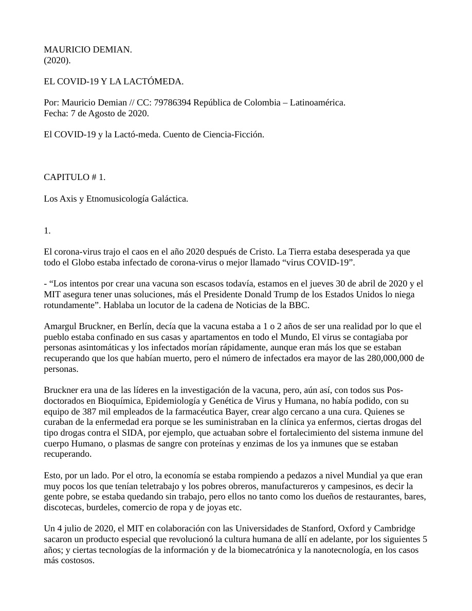 El Covid-19 y la Lactomeda (Cuento de Ciencia Ficción) PDF Download