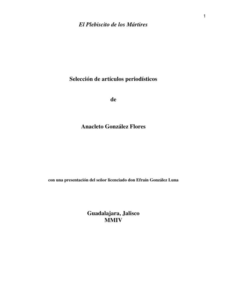 El Plebiscito de los Martires Anacleto Gonzalez Flores Kitap Kapağı