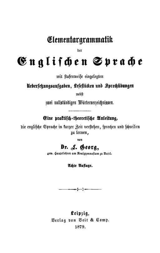 Elementargrammatik der englischen Sprache German Edition L Georg Kitap Kapağı