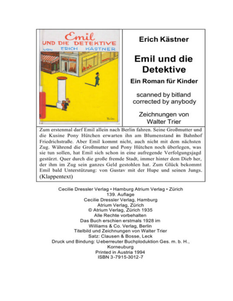 Emil und die Detektive German Edition Erich Kastner Kitap Kapağı