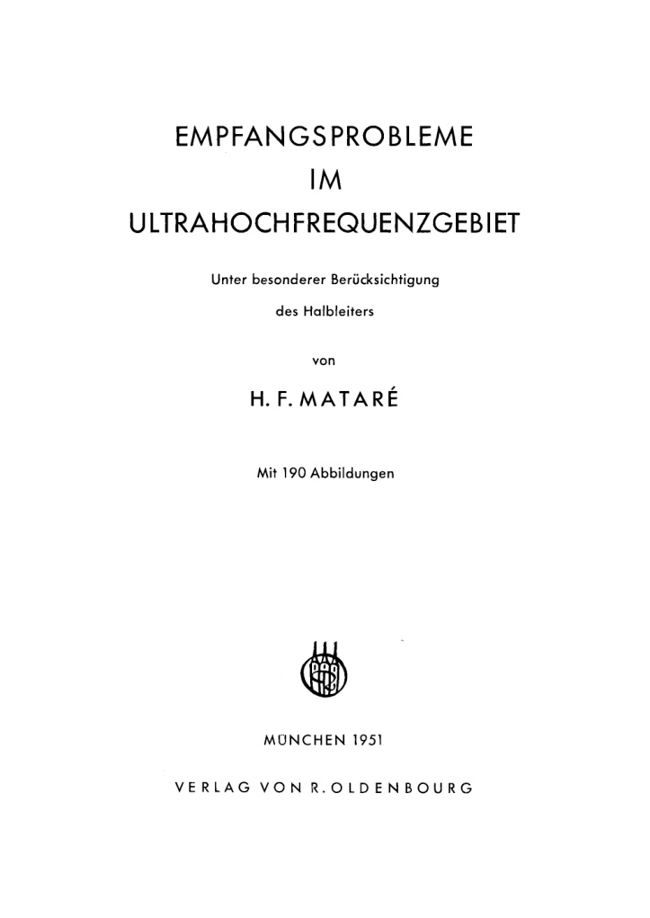 Empfangsprobleme im Ultrahochfrequenzgebiet German Edition H F Matare Kitap Kapağı