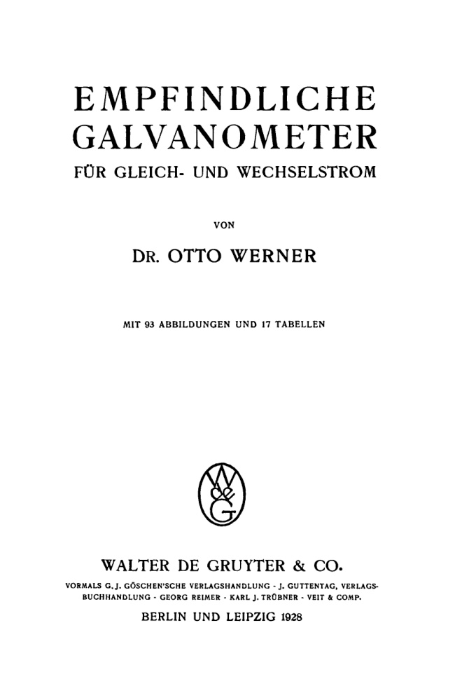Empfindliche Galvanometer fur Gleich und Wechselstrom German Edition Otto Werner Kitap Kapağı