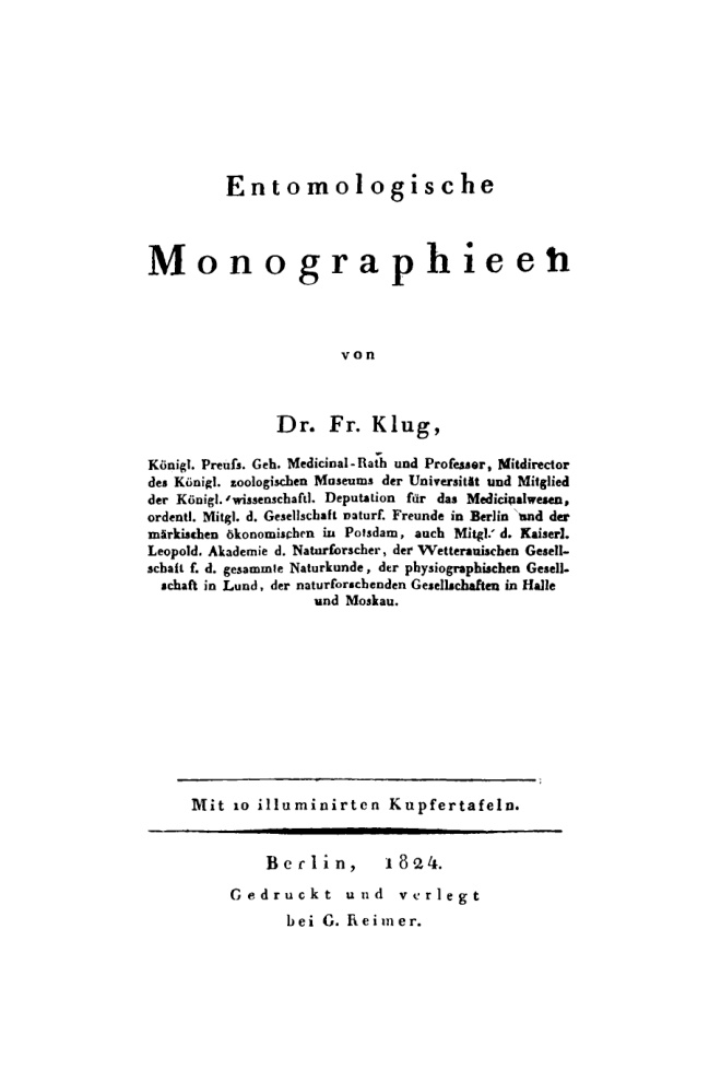 Entomologische Monographien German Edition Friedrich Klug Kitap Kapağı