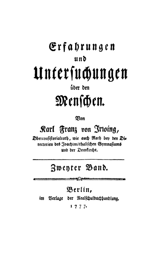 Erfahrungen und Untersuchungen uber den Menschen Zweyter Band German Edition Karl Franz Irwing Kitap Kapağı