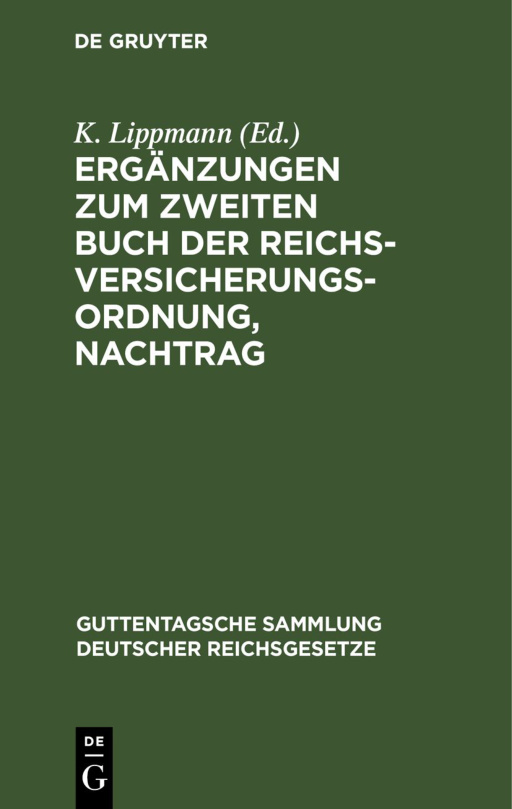 Erganzungen zum zweiten Buch der Reichsversicherungsordnung Nachtrag German Edition K Lippmann Kitap Kapağı