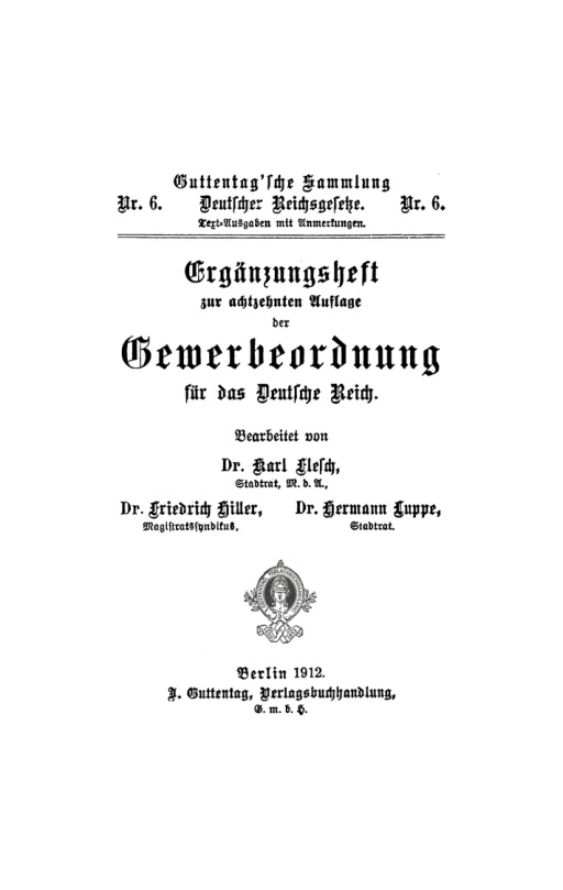 Erganzungsheft zur achtzehnten Auflage der Gewerbeordnung fur das Deutsche Reich German Edition Hermann Luppe Kitap Kapağı