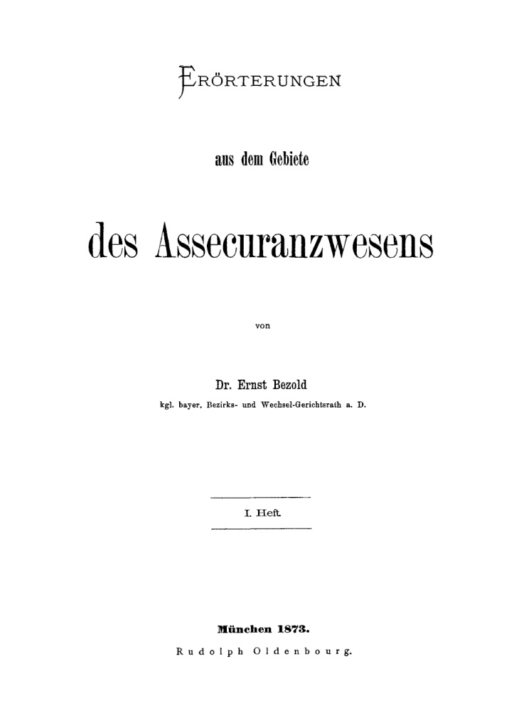 Erorterungen aus dem Gebiete des Assecuranzwesens German Edition Ernst Bezold Kitap Kapağı