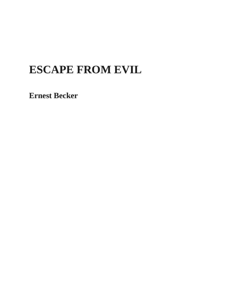Escape From Evil Ernest Becker Kitap Kapağı