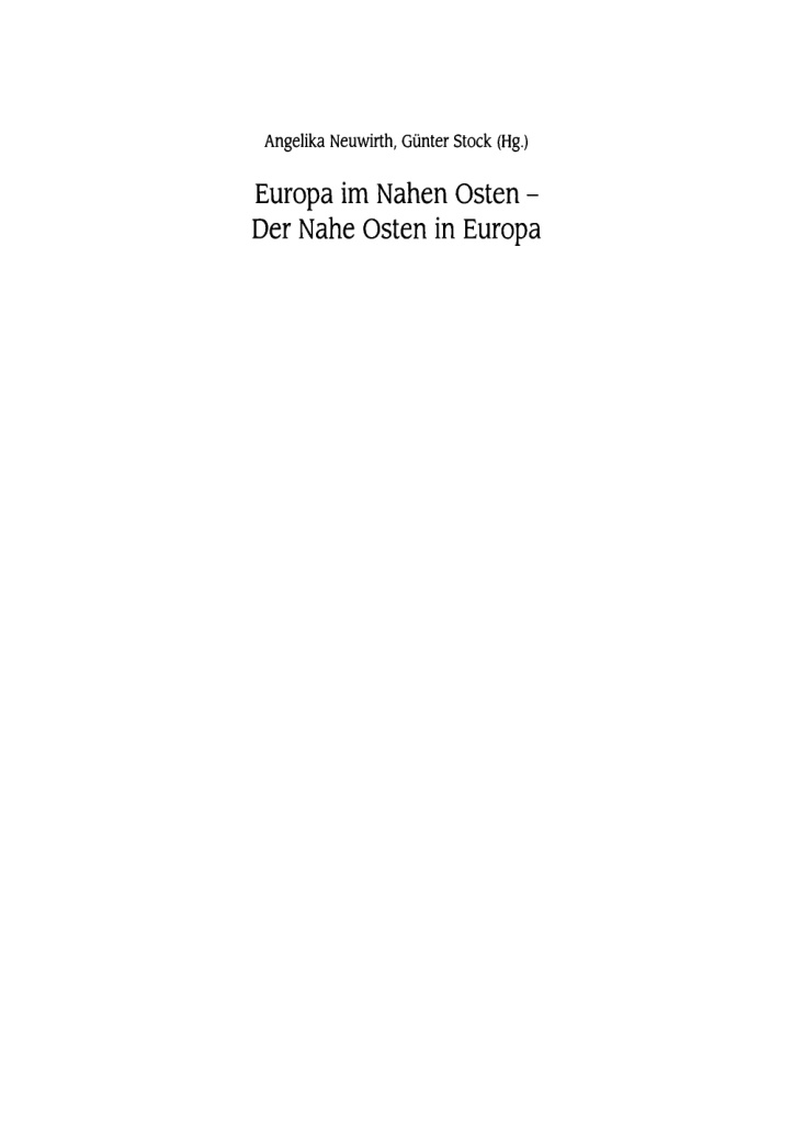 Europa im Nahen Osten Der Nahe Osten in Europa German Edition Angelika Neuwirth Kitap Kapağı
