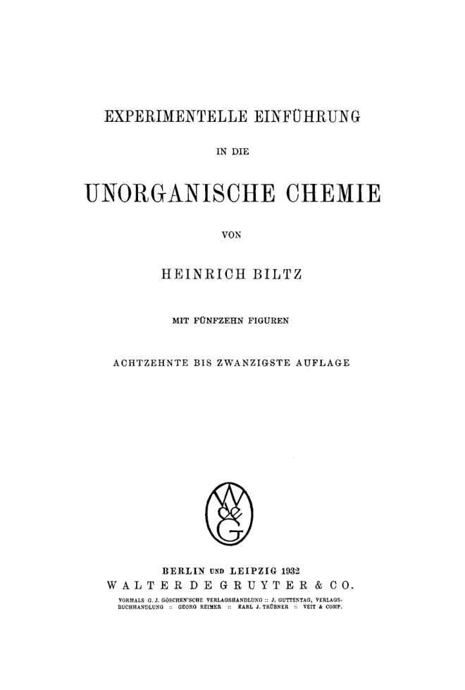 Experimentelle Einfuhrung in die unorganische Chemie German Edition Heinrich Biltz Kitap Kapağı