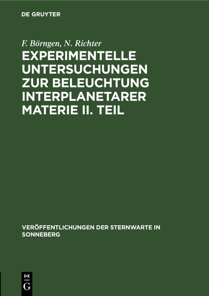 Experimentelle Untersuchungen zur Beleuchtung interplanetarer Materie II Teil German Edition F Borngen Kitap Kapağı