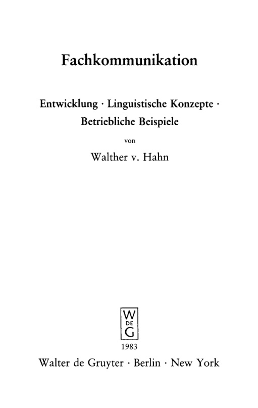 Fachkommunikation German Edition Walther v Hahn Kitap Kapağı