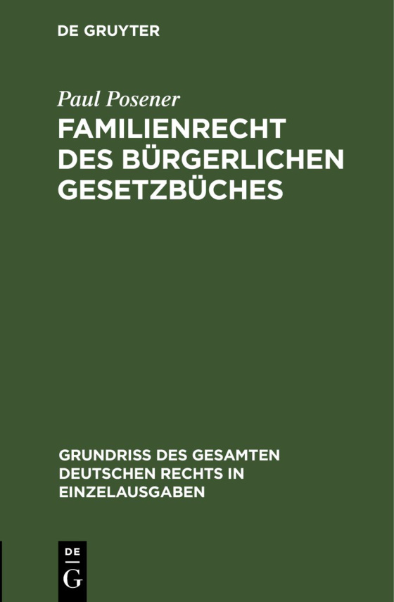 Familienrecht des Burgerlichen Gesetzbuches German Edition Paul Posener Kitap Kapağı