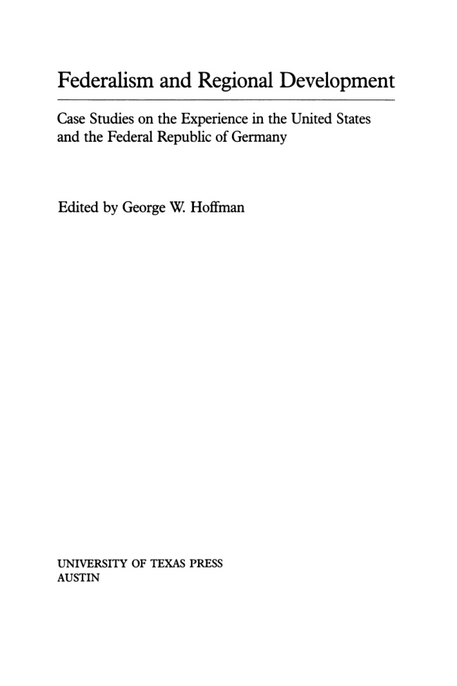 Federalism and Regional Development German Edition George W Hoffman Kitap Kapağı
