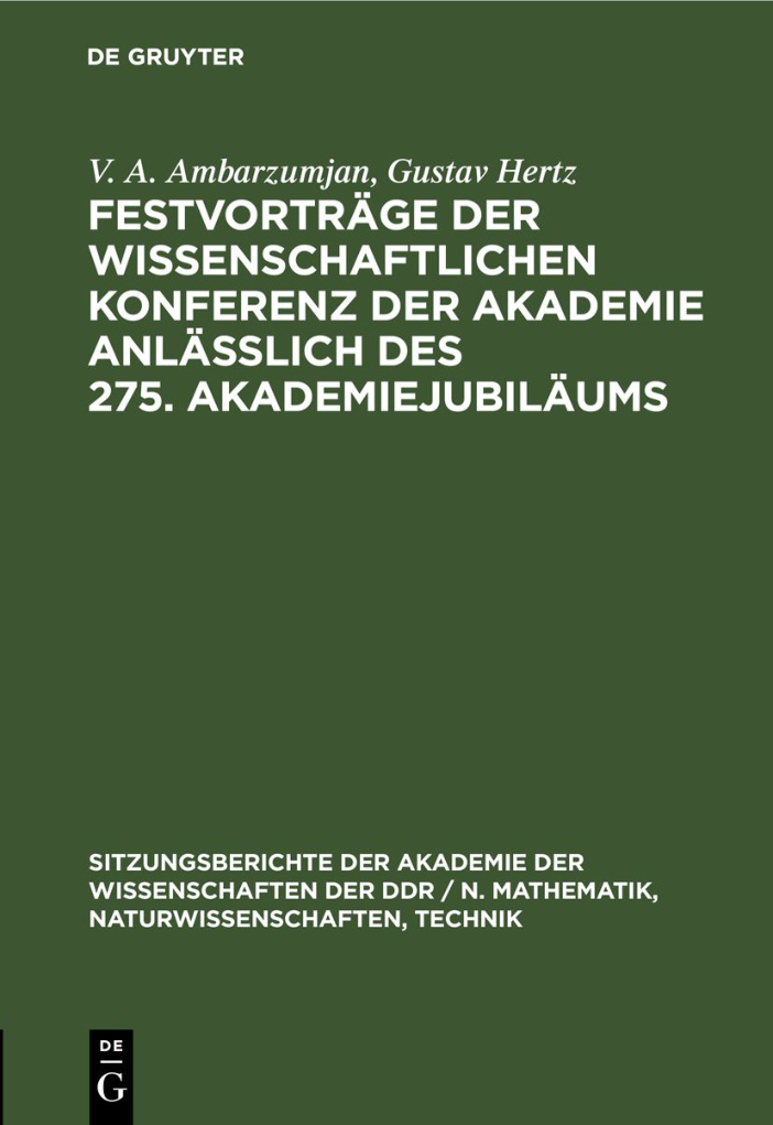 Festvortrage der Wissenschaftlichen Konferenz der Akademie anlasslich des 275 Akademiejubilaums German Edition V A Ambarzumjan Kitap Kapağı