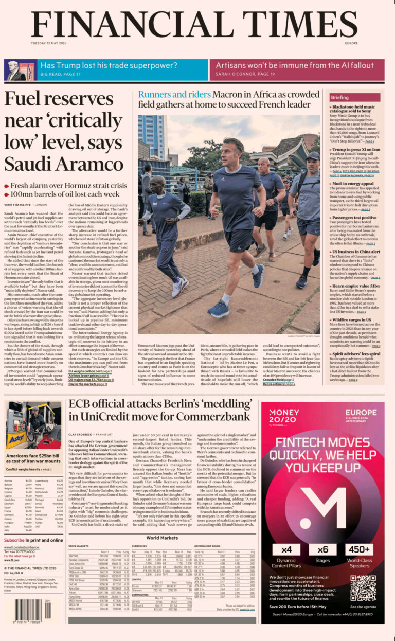 Financial Times Europe 12 May 2026 Financial Times Europe Kitap Kapağı