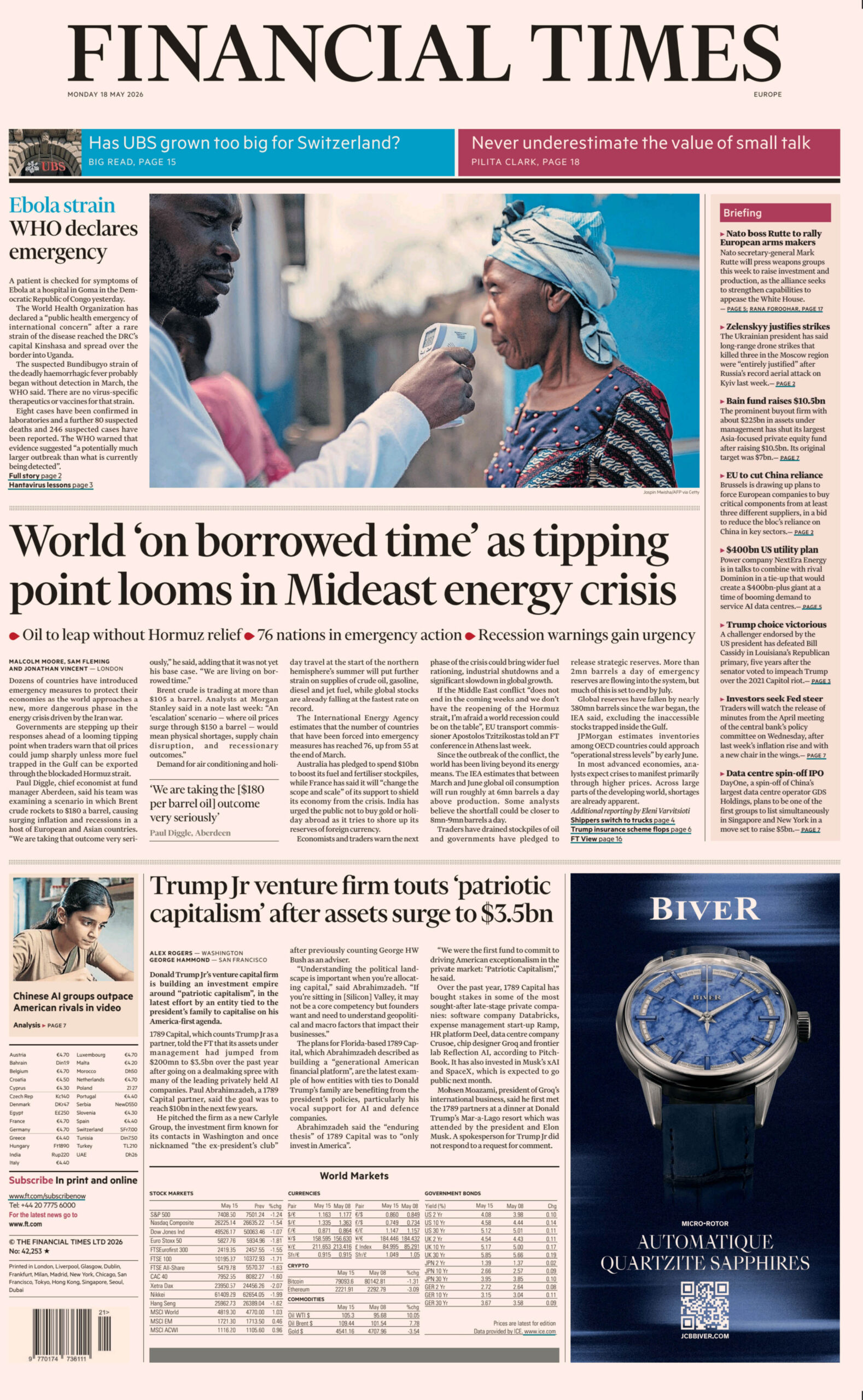 Financial Times Europe 18 May 2026 Financial Times Europe Kitap Kapağı