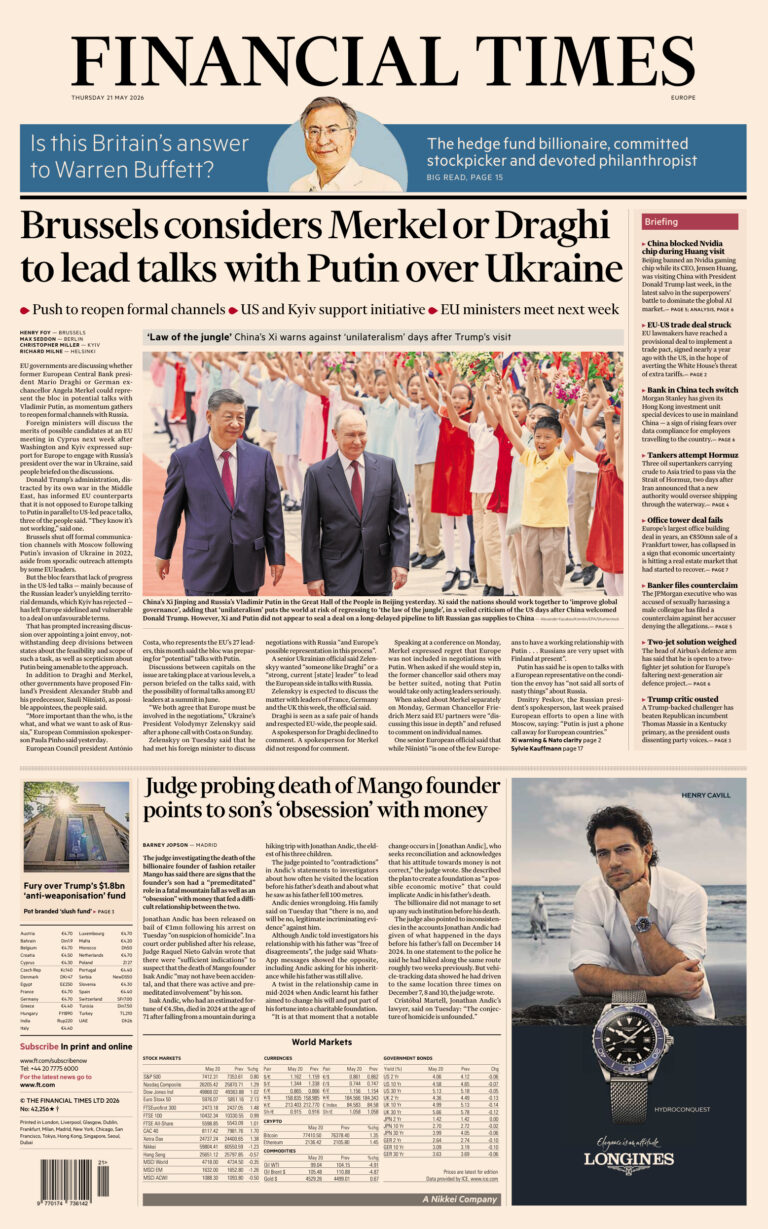 Financial Times Europe 21 May 2026 Financial Times Europe Kitap Kapağı