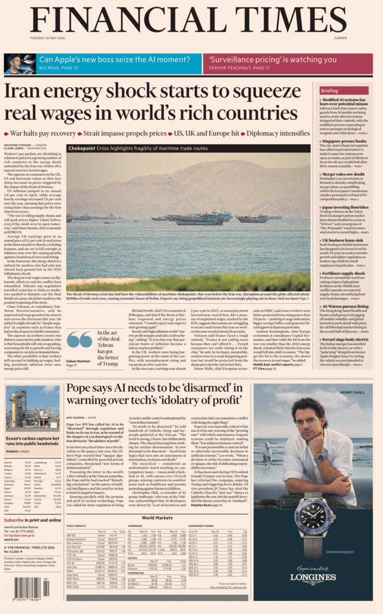 Financial Times Europe 26 May 2026 Financial Times Europe Kitap Kapağı