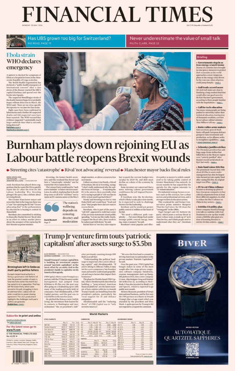 Financial Times UK 18 May 2026 Financial Times UK Kitap Kapağı