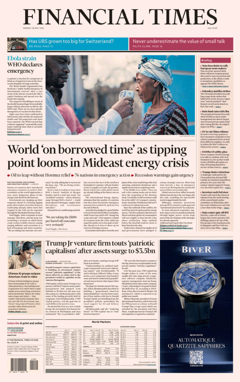 Financial Times USA 18 May 2026 Financial Times USA Kitap Kapağı