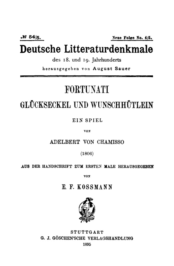 Fortunati Gluckseckel und Wunschhutlein German Edition Adelbert von Chamisso Kitap Kapağı