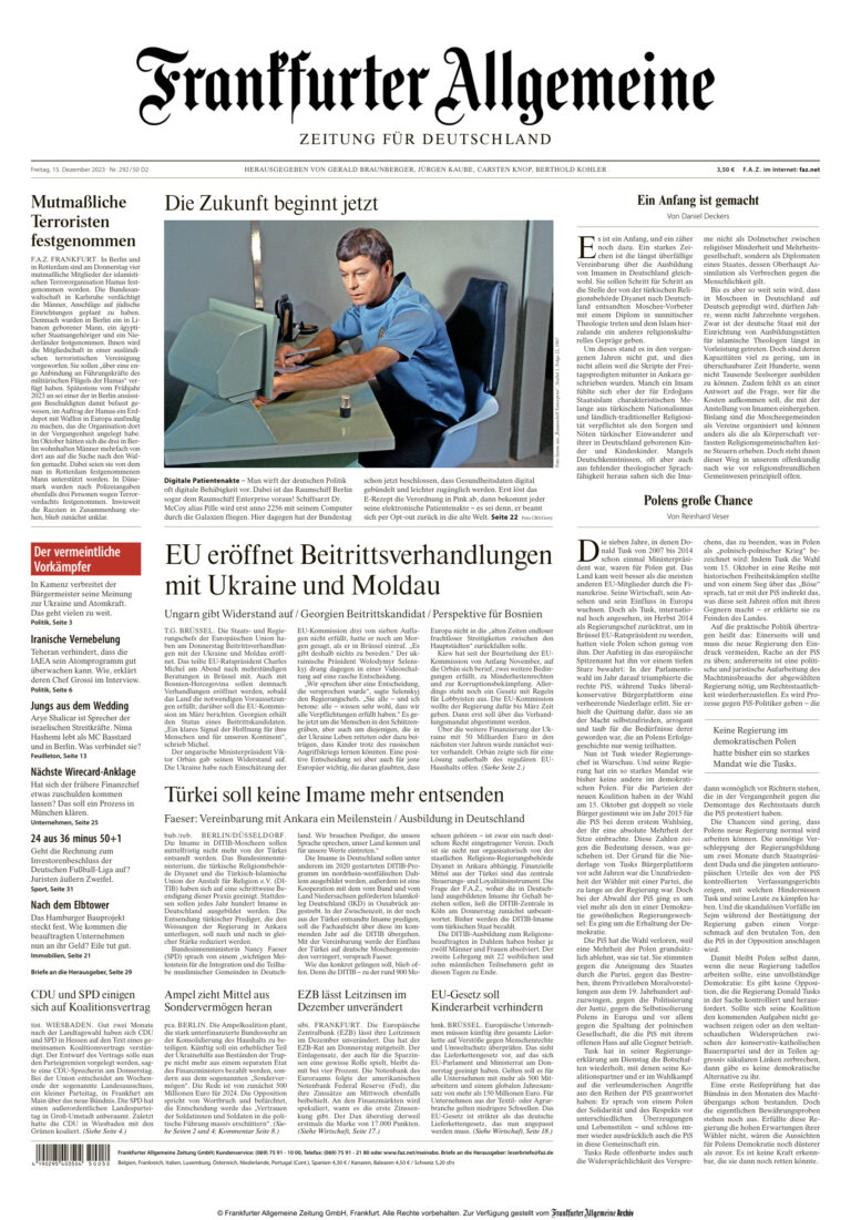 Frankfurter Allgemeine Zeitung 15 Dezember 2023 DE Frankfurter Allgemeine Zeitung Kitap Kapağı