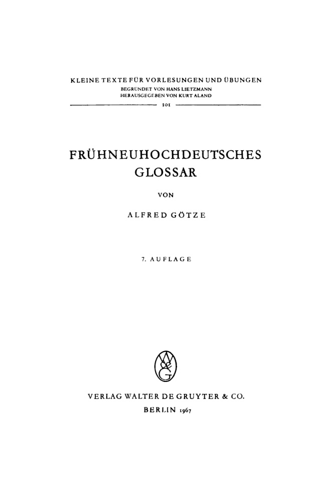 Fruhneuhochdeutsches Glossar German Edition Alfred Gotze Kitap Kapağı