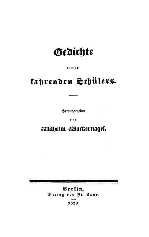 Gedichte eines fahrenden Schulers German Edition Wilhelm Wackernagel Kitap Kapağı