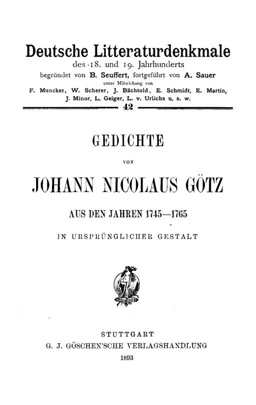 Gedichte von Johann Nicolaus Gotz aus den Jahren 1745 1765 German Edition Johann Nicolaus Gotz Kitap Kapağı