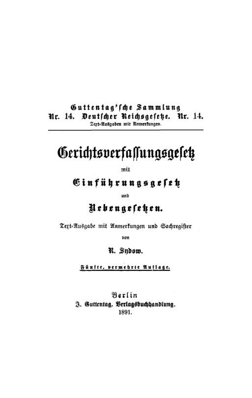 Gerichtsverfassungsgesetz mit Einfuhrungsgesetz und Nebengesetzen German Edition R Sydow Kitap Kapağı