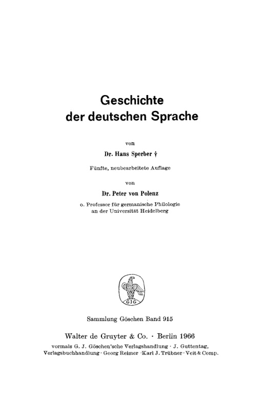 Geschichte der deutschen Sprache German Edition Hans Sperber Kitap Kapağı