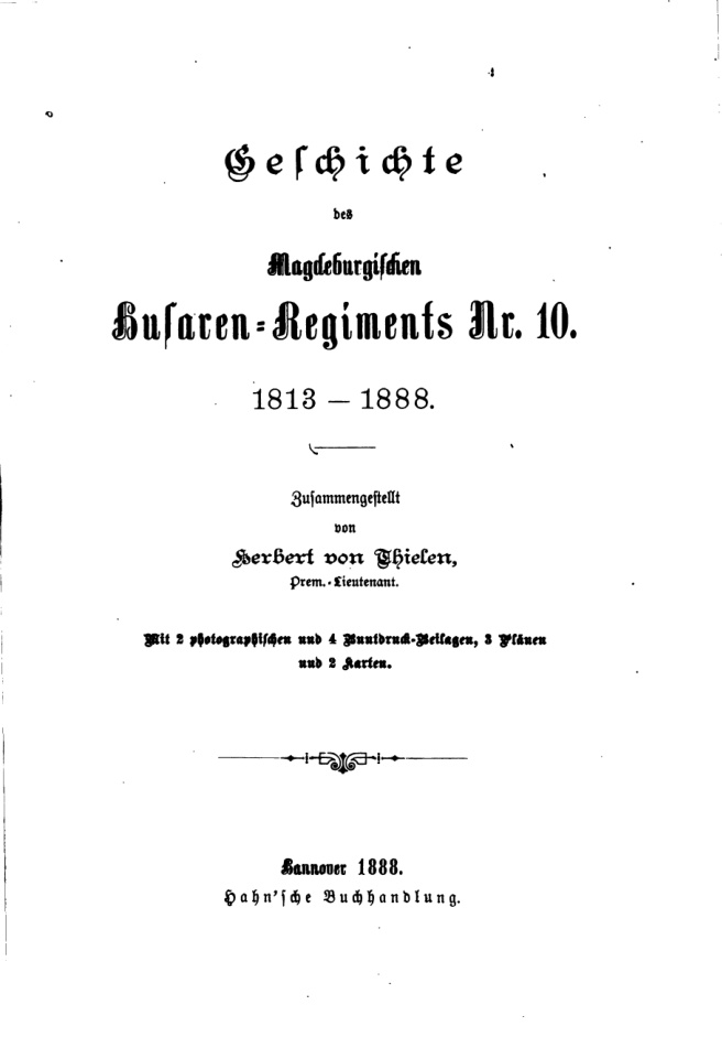 Geschichte des Magdeburgischen Husaren Regiments Nr 10 1813 1888 German Edition Herbert von Thielen Kitap Kapağı
