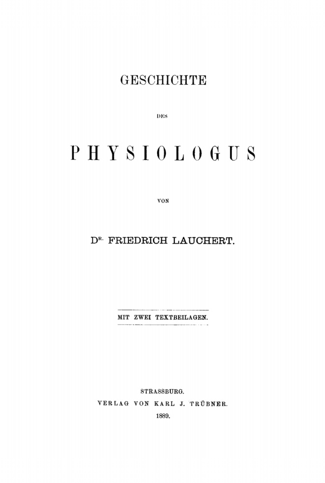 Geschichte des Physiologus German Edition Friedrich Lauchert Kitap Kapağı