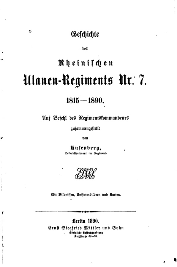 Geschichte des Rheinischen Ulanen Regiments Nr 7 1815 1890 German Edition Otto Kusenberg Kitap Kapağı