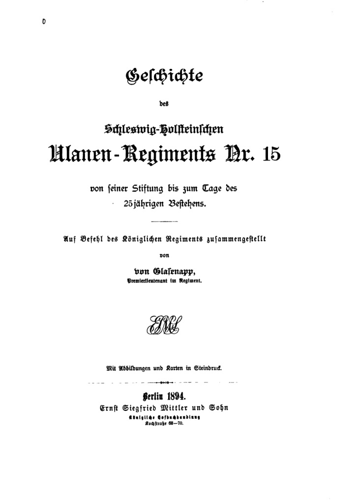 Geschichte des Schleswig Holsteinischen Ulanen Regiments Nr 15 German Edition Gerhard von Glasenapp Kitap Kapağı