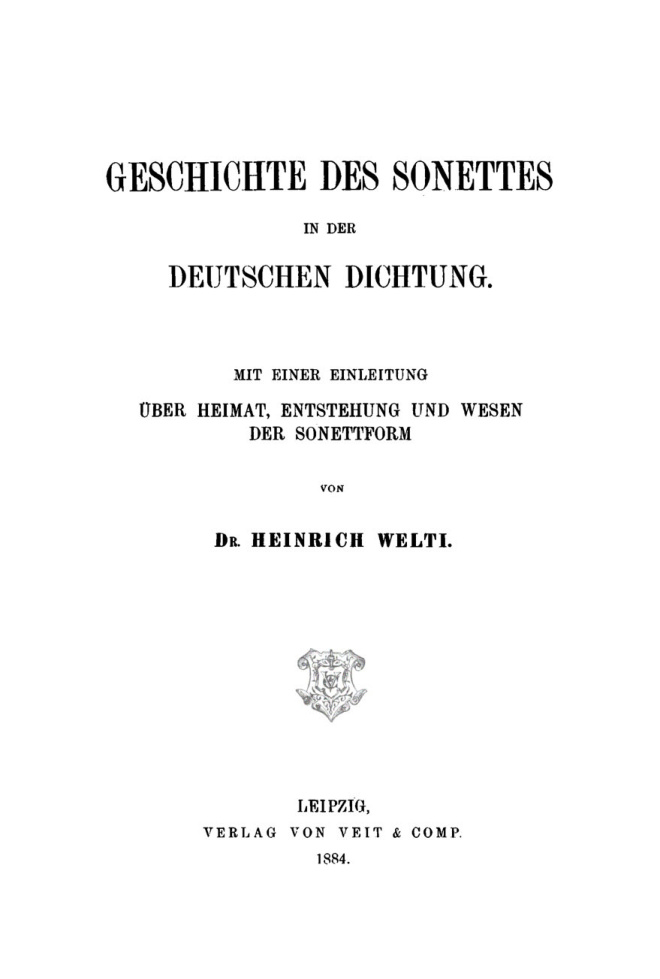 Geschichte des Sonettes in der Deutschen Dichtung German Edition Heinrich Welti Kitap Kapağı