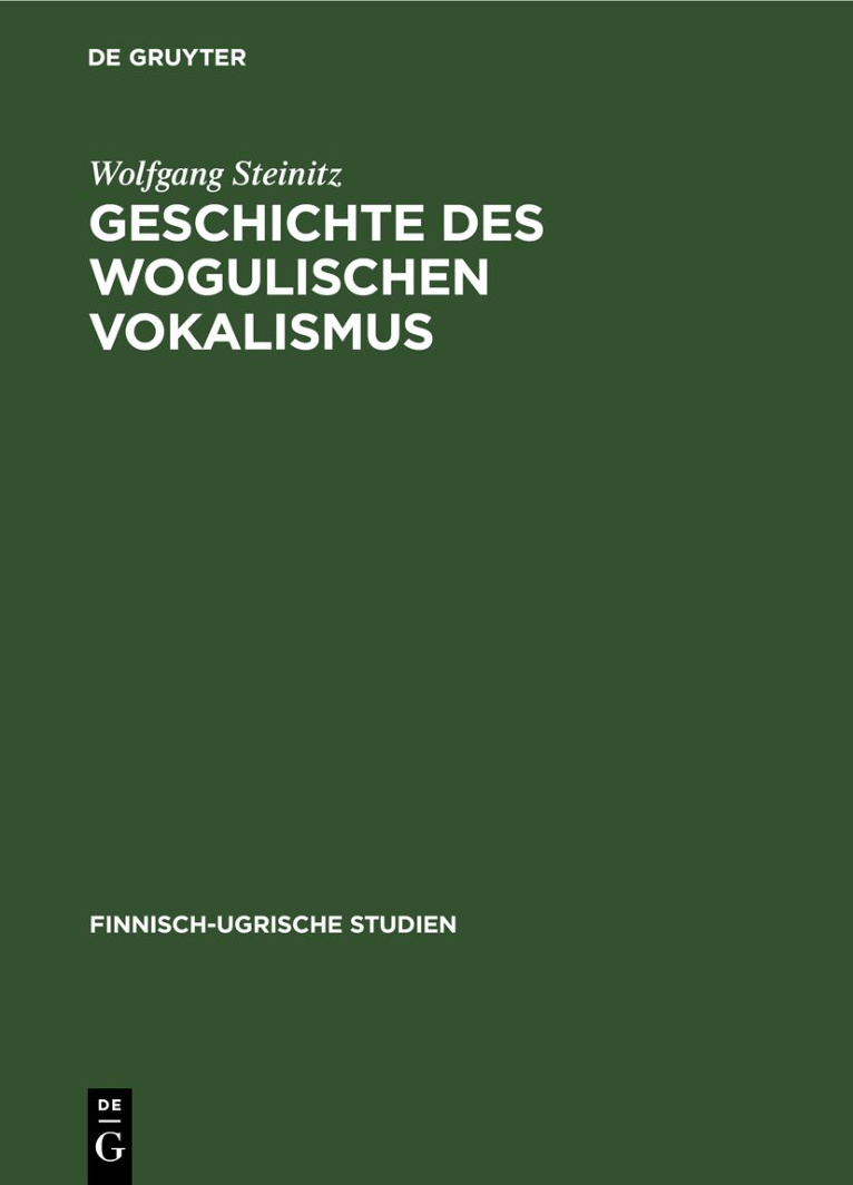 Geschichte des wogulischen Vokalismus German Edition Wolfgang Steinitz Kitap Kapağı