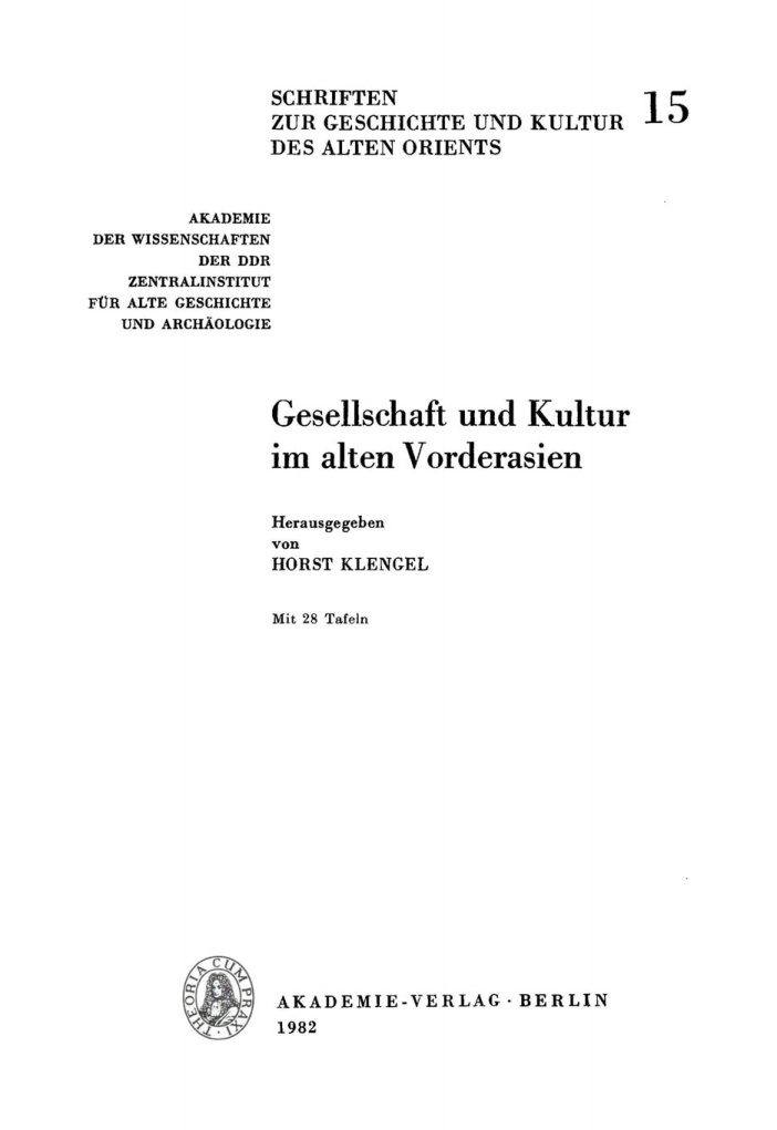 Gesellschaft und Kultur im alten Vorderasien German Edition Horst Klengel Kitap Kapağı