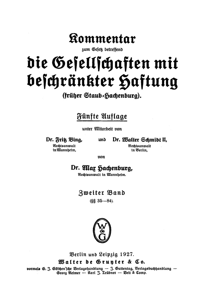 Gesetz betreffend die Gesellschaften mit beschrankter Haftung German Edition Max Hachenburg Kitap Kapağı