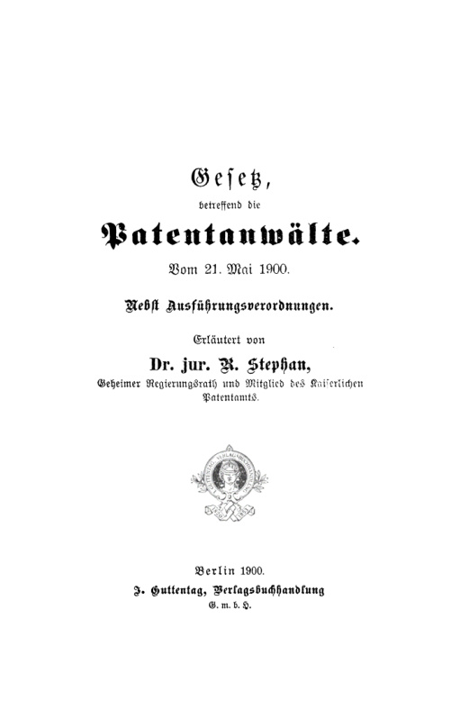 Gesetz betreffend die Patentanwalte German Edition R Stephan Kitap Kapağı