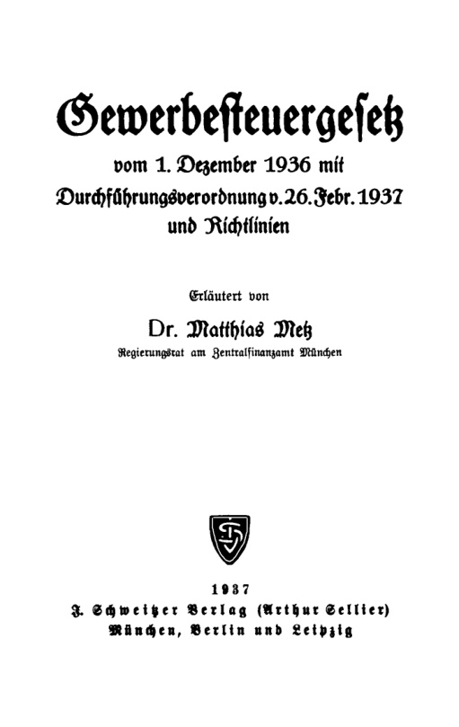 Gewerbesteuergesetz vom 1 Dezember 1956 German Edition Matthias Metz Kitap Kapağı