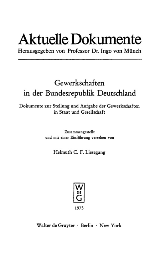 Gewerkschaften in der Bundesrepublik Deutschland German Edition Helmuth Liesegang Kitap Kapağı