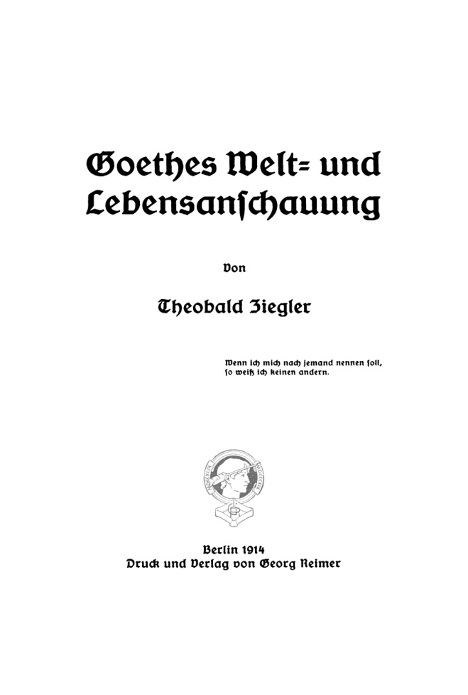 Goethes Welt und Lebensanschauung German Edition Theobald Ziegler Kitap Kapağı