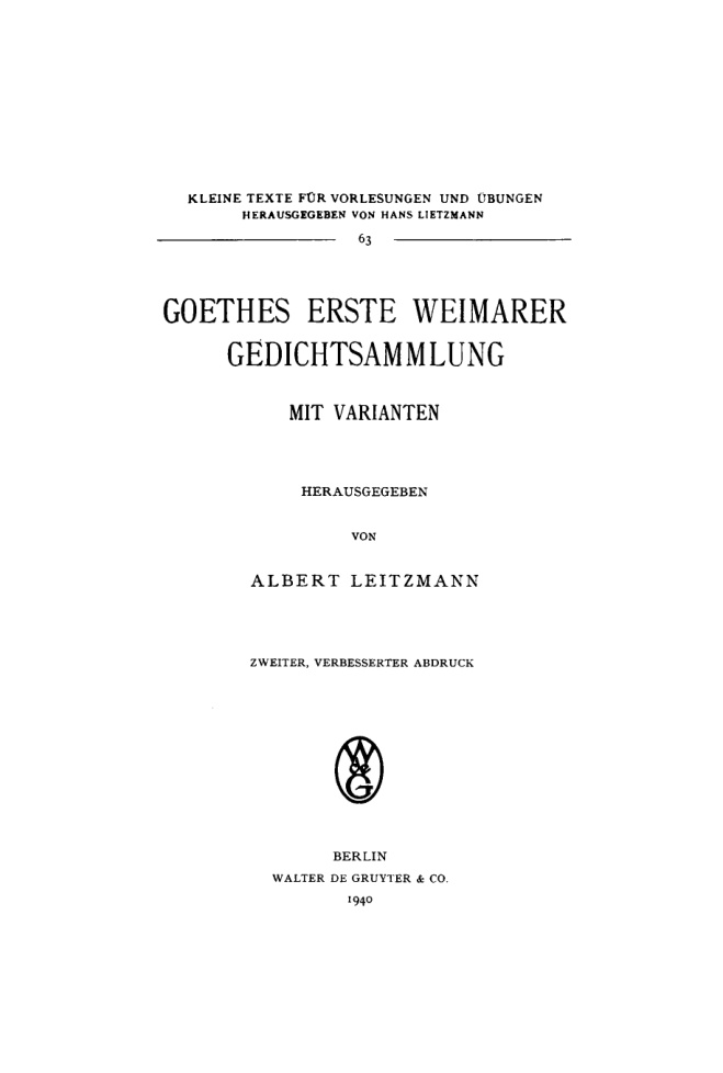 Goethes erste Weimarer Gedichtsammlung German Edition Goethe Kitap Kapağı
