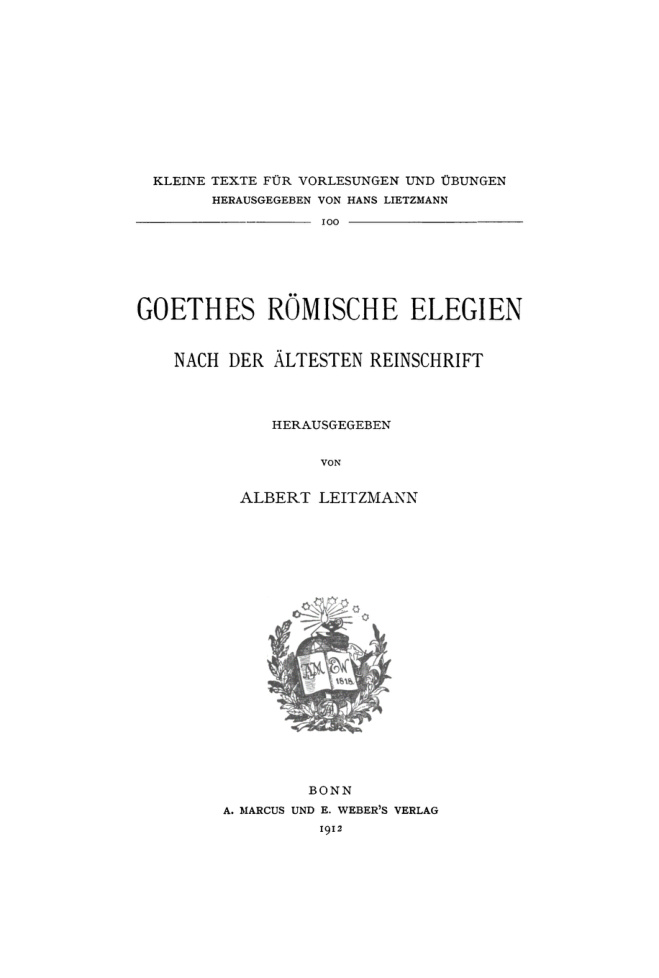 Goethes romische Elegien German Edition Johann Wolfgang Goethe Kitap Kapağı