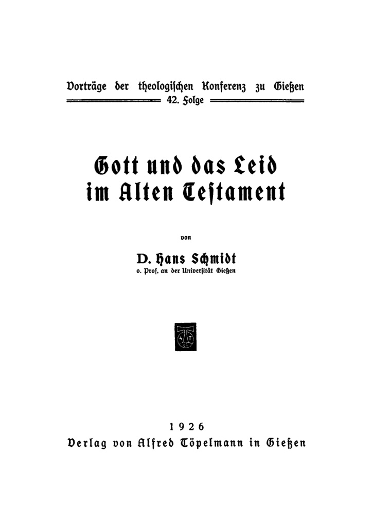 Gott und das Leid im Alten Testament German Edition Hans Schmidt Kitap Kapağı