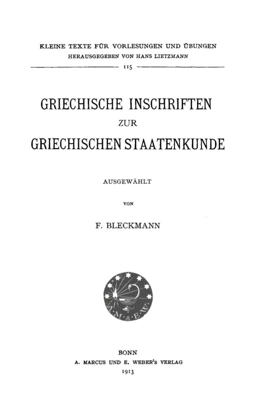 Griechische Inschriften zur griechischen Staatenkunde German Edition Friedrich Bleckmann Kitap Kapağı