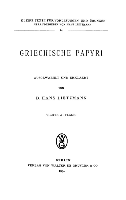 Griechische Papyri German Edition Hans Lietzmann Kitap Kapağı